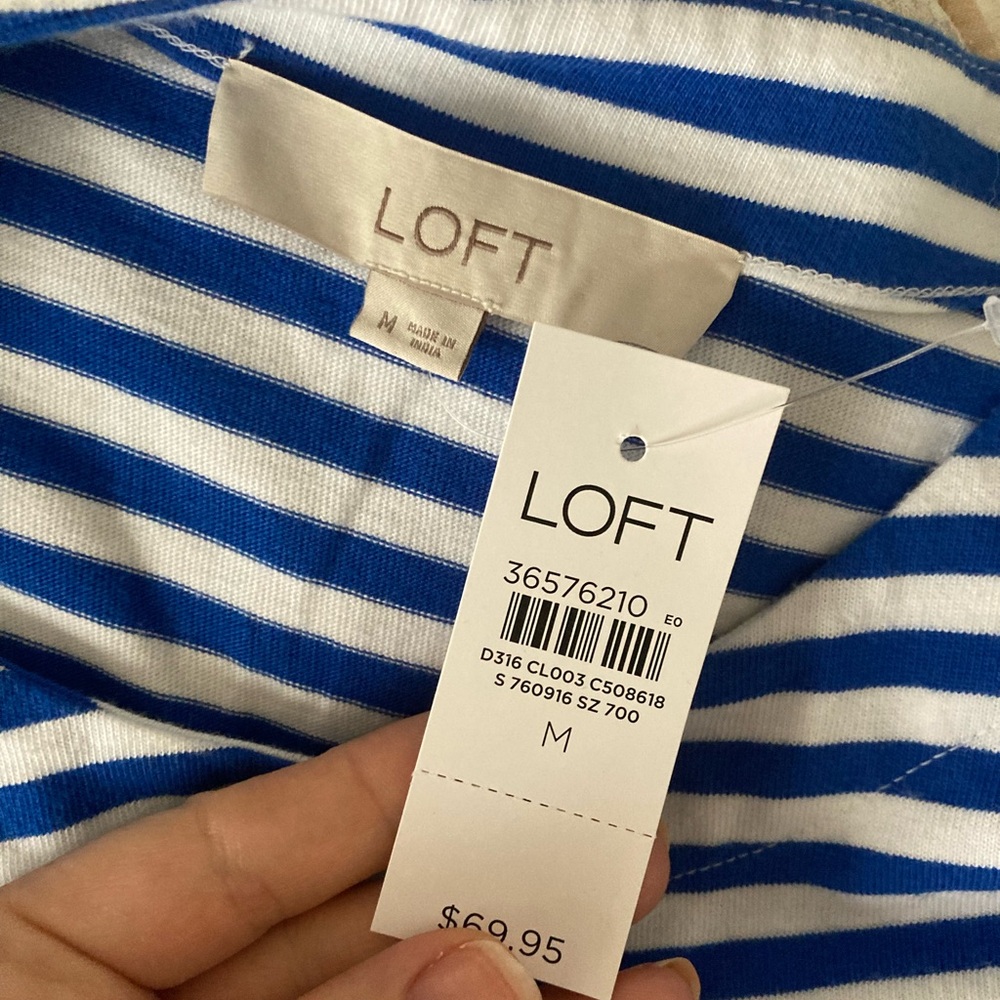 Loft Cotton Blue and White Striped Sleeveless T-shirt Dress - Picture 5 of 6